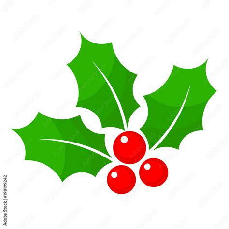 Christmas holly berry flat icon in cartoon style on white, stock vector ...