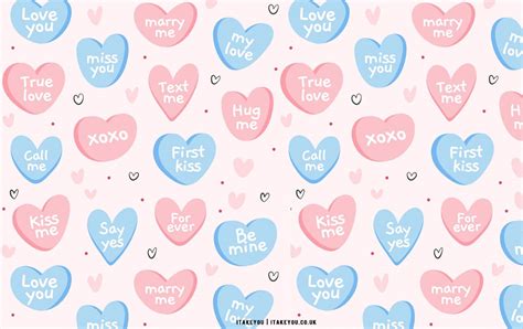 40+ Cute Valentine’s Day Wallpaper Ideas : Soft Blue & Pink Candy Heart ...