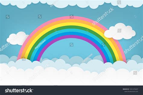 Cartoon Cloudscape Background Paper Clouds Rainbow Stock Vector ...