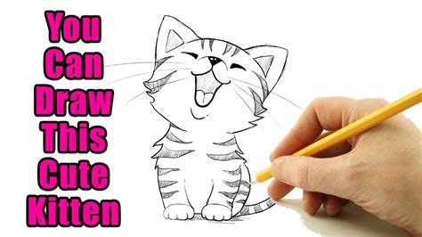 How to Draw a Cute Kitten Outline Drawing: Easy Kittens Step by Step ...