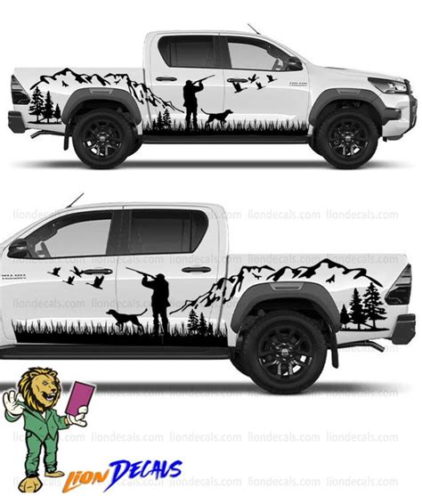 Duck Hunting Pickup Truck Stickers. Mountain Landscape Hunter and Dog ...