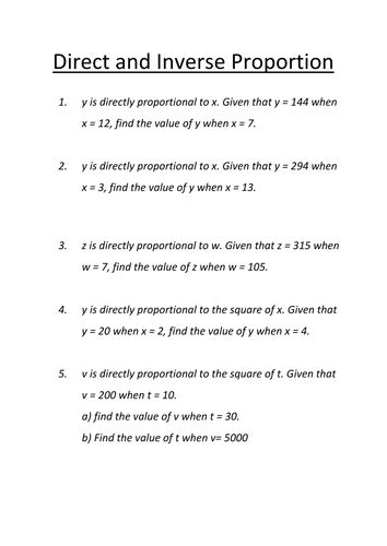 Direct and Inverse Proportion Worksheets by - UK Teaching Resources - TES