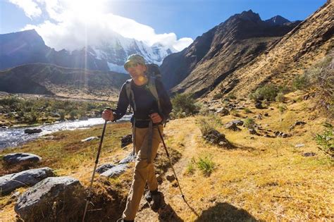 Premium Photo | Hiking scene in cordillera mountains, peru