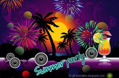 animated free gif: summer party on the beach with fireworks music dance ...