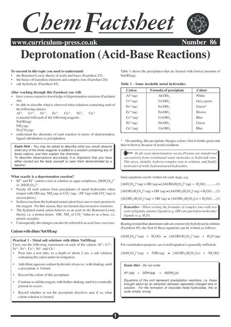 Deprotonation (Acid-Base Reactions) - Curriculum Press