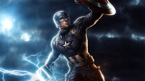 Captain America Mjolnir Avengers Endgame 4k Art Wallpaper,HD ...