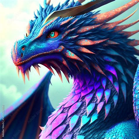 Close Up Dragon Face, Realistic digital art, Rainbow Dragon, Fantasy ...