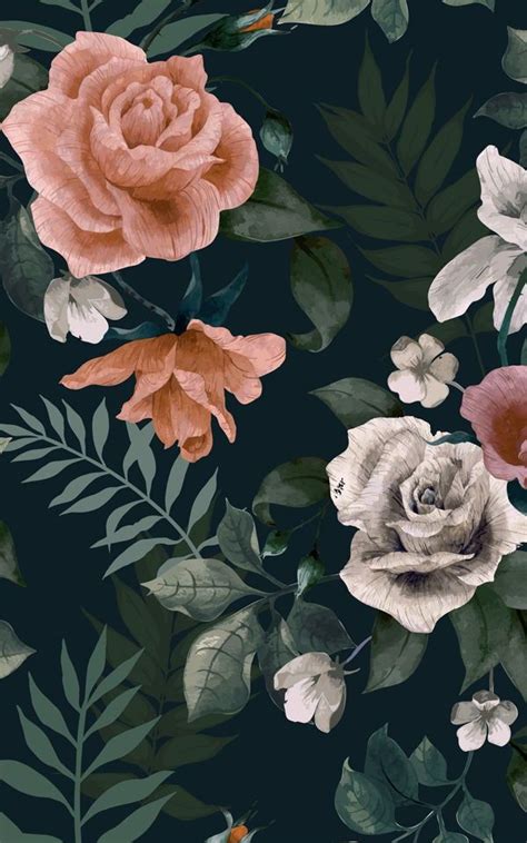 Dark Green & Pink Floral Wallpaper Mural - Hovia | Floral wallpaper ...