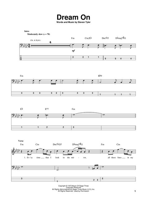 Dream On Sheet Music | Aerosmith | Bass Guitar PlayAlong