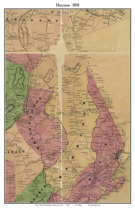 Harrison, New York 1858 Old Town Map Custom Print - Westchester Co ...