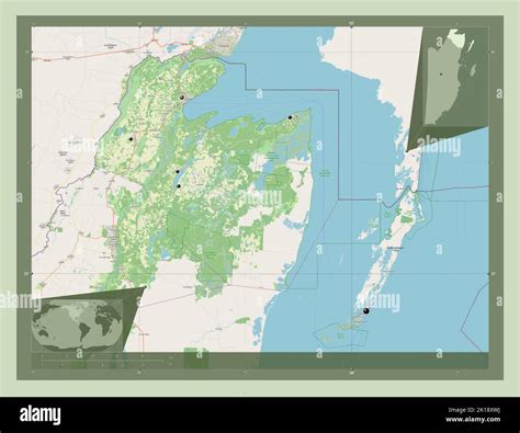Corozal, district of Belize. Open Street Map. Locations of major cities ...