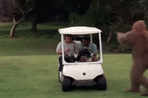 Angry Bigfoot Attacking Golf Cart GIF | GIFDB.com