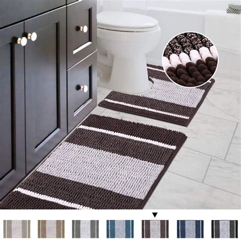 Striped Shag Chenille Bathroom Rug Toilet Sets and Shaggy Water ...