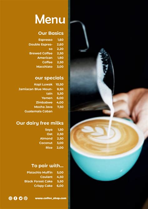 Coffee Shop Menu Template Free