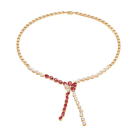 Dây cổ vàng 18k đính đá ruby pnj rbmxy000005