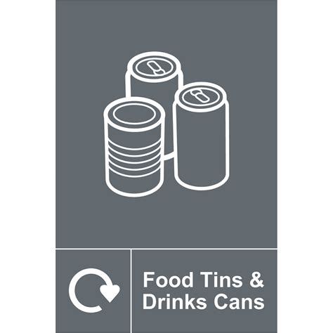 Food Tins & Drinks Cans Recycling' Sign, Rigid 1mm PVC Board (200mm x ...