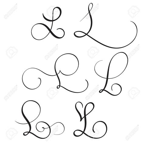 Set of art calligraphy letter l with flourish of vintage decorative ...