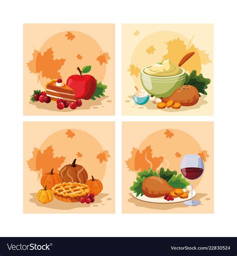 Turkey dinner of thanksgiving day with set icons Vector Image