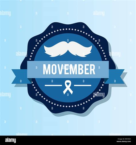 movember day sticker ribbon moustache men vector illustration Stock ...