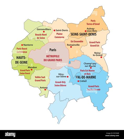 administrative map of the municipal association in the Ile-de-France ...