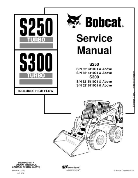 Bobcat S250 S300 Skid-Steer Loader Service manual 3-06 PDF Download ...