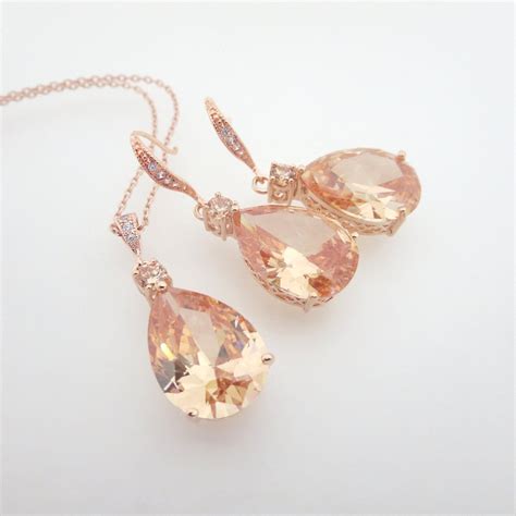 Rose Gold Bridal jewelry SET Rose Gold necklace Crystal