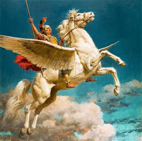 Bellerophon riding Pegasus, winged horse of Greek mythology stock image ...