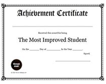 Printable Most Improved Student Awards Certificates Templates