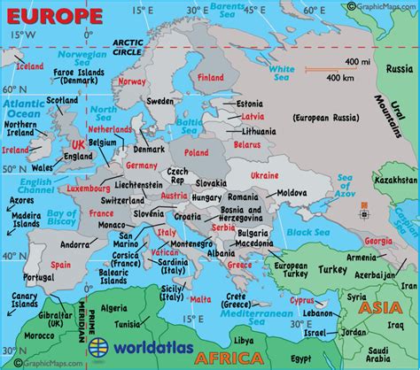 Europe Bodies of Water Map