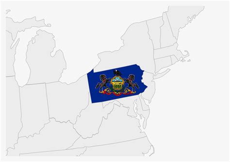 US state Pennsylvania map highlighted in Pennsylvania flag colors ...