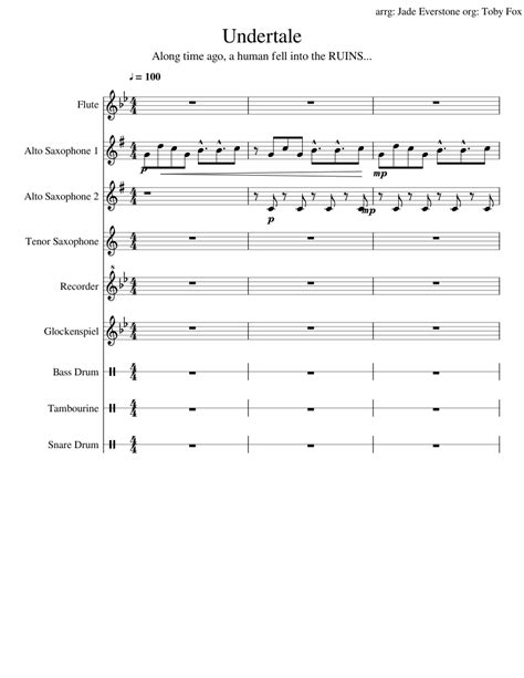 His Theme (Undertale) sheet music for Flute, Alto Saxophone, Tenor ...