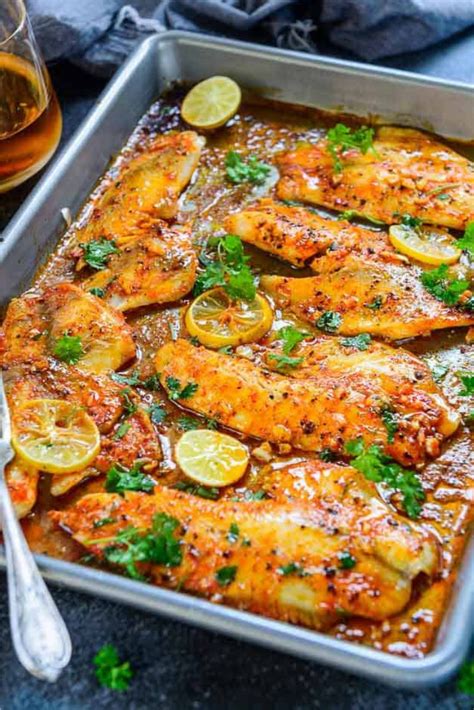 Spicy Lemon Garlic Baked Tilapia Fillet | Fish recipes healthy, Baked ...