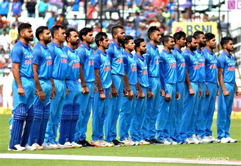 Indian players stand during the national anthem ahead of the second ODI ...