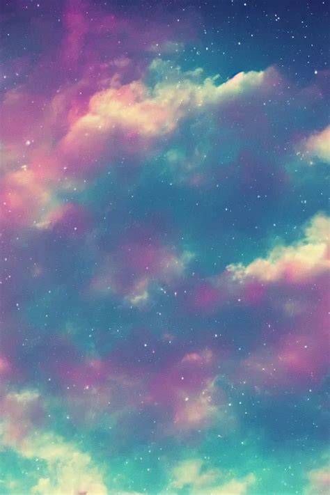 Aesthetic wallpaper with night sky and pastel rainbow | Stable Diffusion