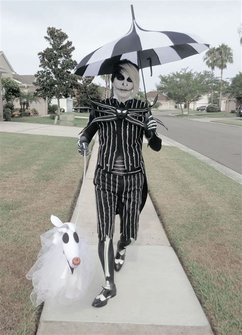 Jack Skellington walking Zero down the street ....Thirl Hupp in costume ...