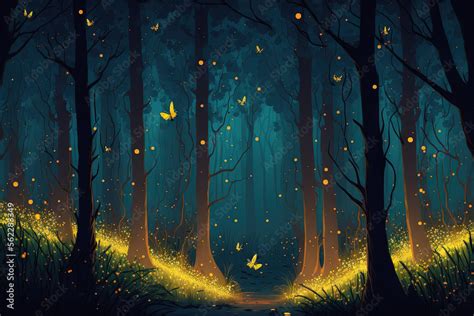 Fireflies, a scene from a woodland at night. high resolution, 4k ...