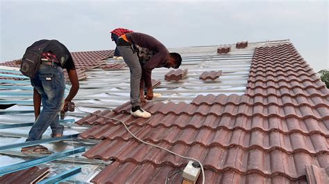 Construction - Cement Roof Tiles Installation Process | Steel Roof ...