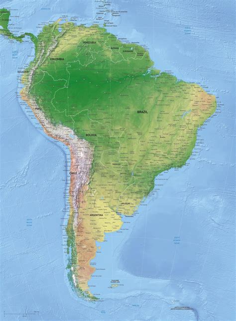 Vector Map South America continent XL relief | One Stop Map