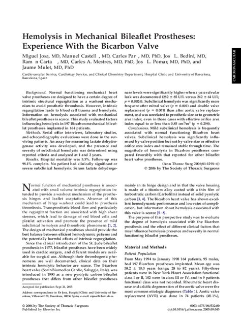 (PDF) Hemolysis in Mechanical Bileaflet Prostheses: Experience With the ...