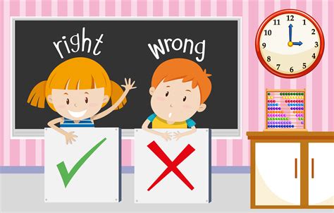 Boy and girl with right and wrong sign in classroom 430440 Vector Art ...