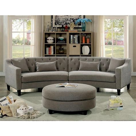 Furniture of America 2 pc sarin collection warm gray fabric curved back ...