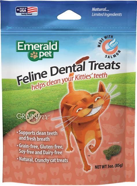 EMERALD PET Feline Dental Treats with Salmon Cat Treats, 3-oz Bag ...