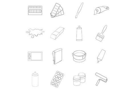 Painter Tools Icon Set Outline Graphic by ylivdesign · Creative Fabrica