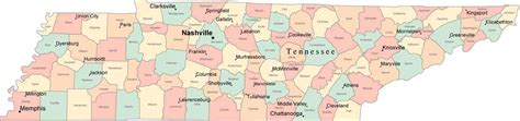 Multi Color Tennessee Map with Counties, Capitals, and Major Cities ...