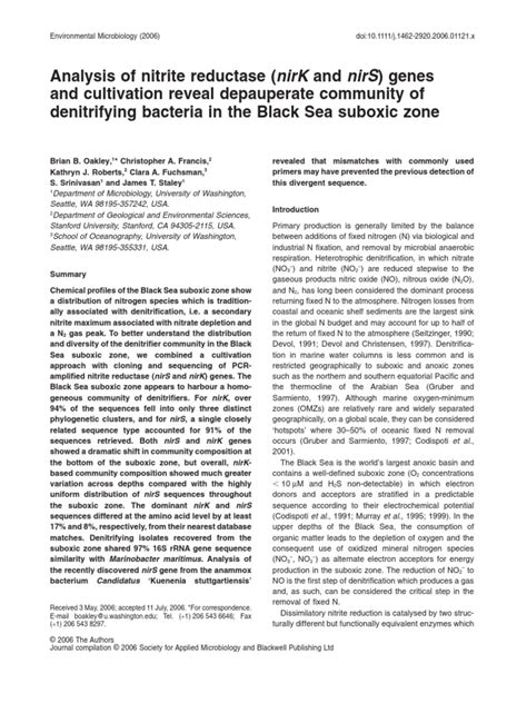 Analysis of Nitrite Reductase (Nirk and Nirs) Genes and Cultivation ...