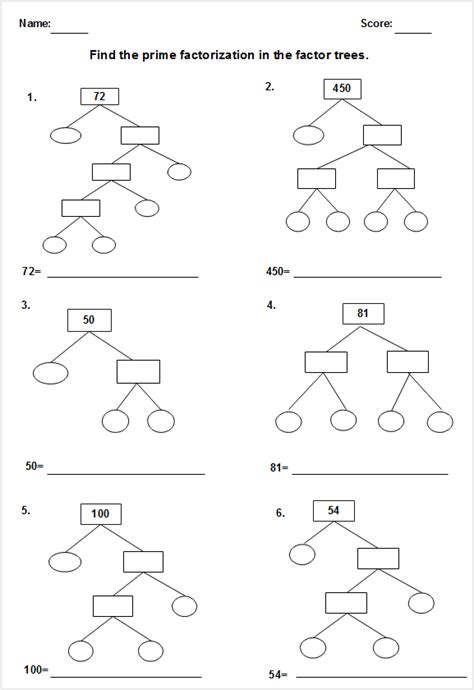 Free Printable Factor Tree Worksheets