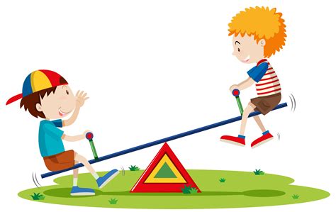 Two boys playing seesaw in the park 365502 Vector Art at Vecteezy