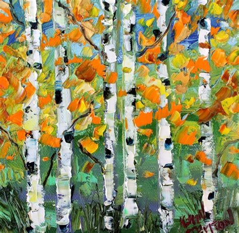 Autumn Birch trees painting, landscape art, birch tree painting ...