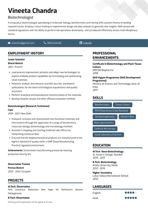 Sample Resume of Biotechnologist with Template & Writing Guide | Resumod.co