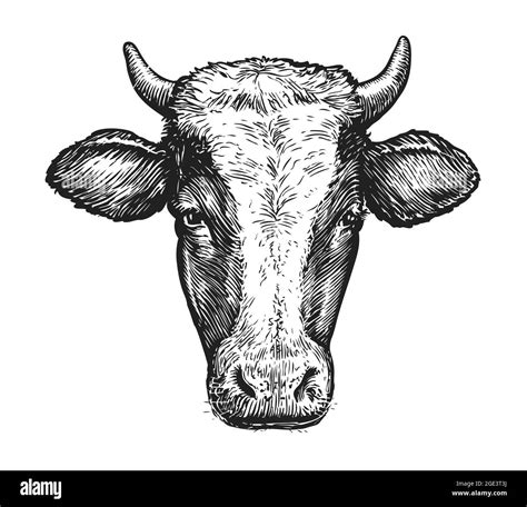 Sketch of muzzle of cow with horns. Portrait vector illustration ...